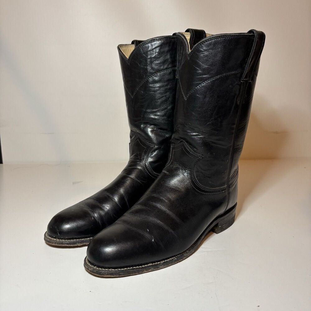 Justin Boots Cora Round Toe Cowboy Women Black Dress Boots Sz 6.5 C Made in USA